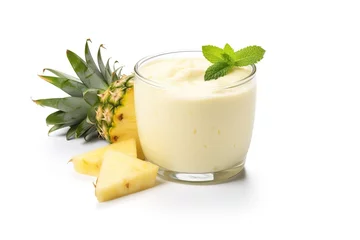 Fotobehang Smoothie Pineapple fruits yogurt isolated on white background PNG © JetHuynh