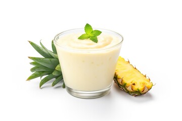  Smoothie Pineapple fruits yogurt isolated on white background PNG