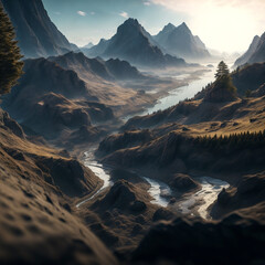 sunset over the mountains generated by AI TOOL