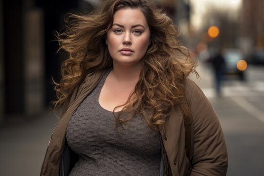 Body positive overweight woman. Portrait with selective focus and copy space