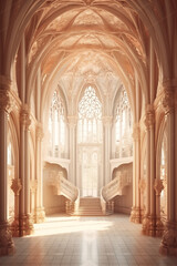 Fototapeta na wymiar interior of the cathedral of the assumption of the holy virgin. Digital illustration with interior of the castle, holy gothic churc, religious architecture. fantasy castle. Vertical poster