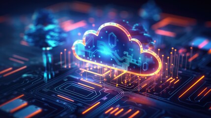 Business network concept of cloud computing technology and online data storage. computer connected to internet server