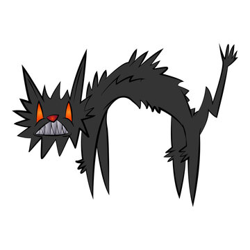 Angry black cat. Halloween black cat hand drawn style. Vector illustration.