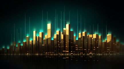 Teal and Gold Abstract City Scape: Vertical lines create an aura of inferencing communication, perfect for modern and artistic designs.