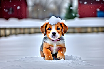 Cute puppy on a snowy day.
Generative AI