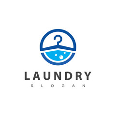 Laundry logo template. Simple laundry illustration logo with t-shirt and hanger symbol.