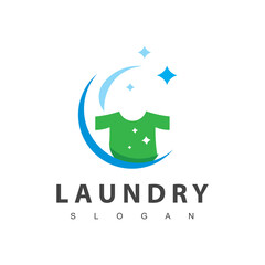 Laundry logo template. Simple laundry illustration logo with t-shirt and hanger symbol.