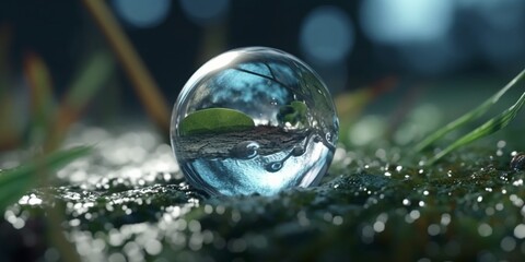 freezing waterdrop on winter from leaves, AI Generated