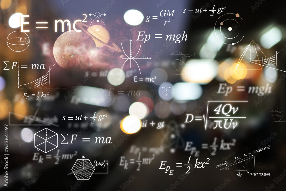 Poster mathematical and physics equations of albert einstein and sir isaac newton and other equations on bl