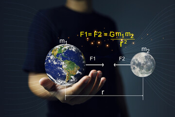 Gravitational force is that the force between the Earth and the Moon can be explained by this...
