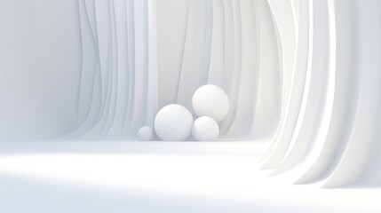 White abstract interior with spheres and wavy walls for mocap. AI generation 