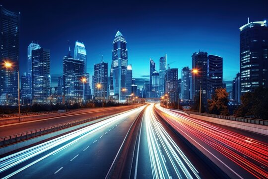 Photo of nice buildings and the city highway. Generative AI