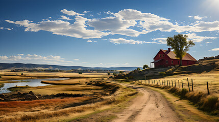 Red barn and field Generative AI