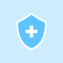 Vector signs medical emblem flat symbol illustration blue shield protection. 