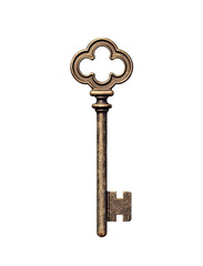 Vintage key isolated on transparent background, Generative AI