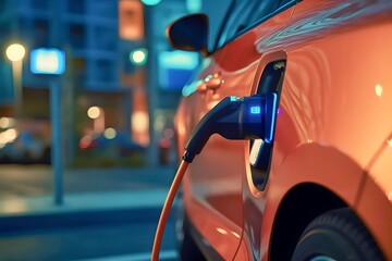 Naklejka premium close up electric car charging at a station