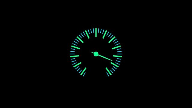 Abstract turquoise Speed meter 4k video animation. Black background Transference speed meter to cut rotation video.