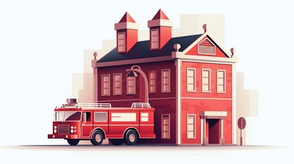 Illustration of fire station on white background