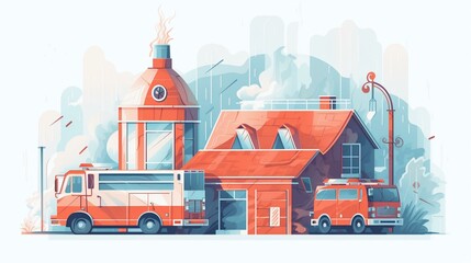 Fototapeta premium Illustration of fire station on white background