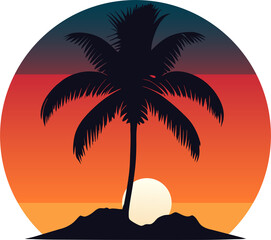 Sunset island silhouette summer beach decoration element