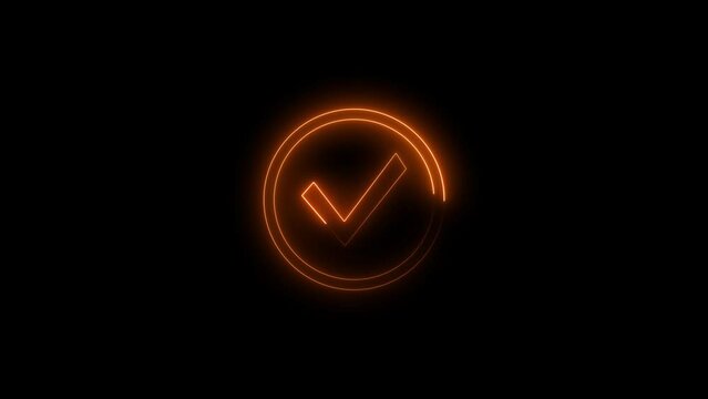 Orange light glowing information icon. Information symbol neon light 4k video Black background.
