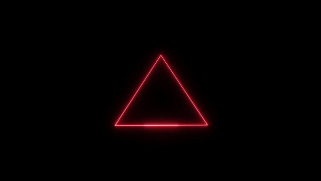 abstract red neon light line running loop triangle black background animation.

