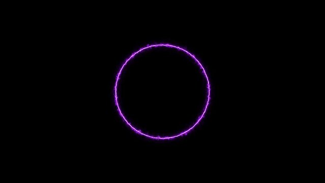 Abstract electric purple line circle animation. Black background 4k video.
