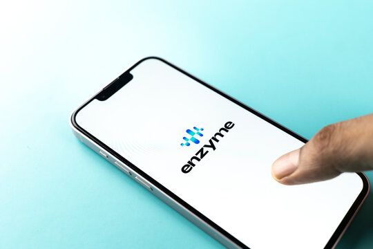 West Bangal, India - july 5, 2023 : Enzyme ai logo on phone screen stock image.