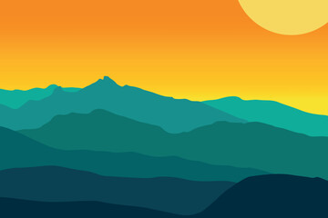 Fototapeta na wymiar Beautiful landscape in mountains with a colorful tone. Vector illustration in flat style.