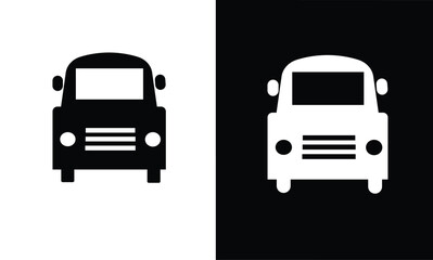 School bus icon. School bus silhouette. Back to school concept. Learning and education icon. Flat vector in black and white.