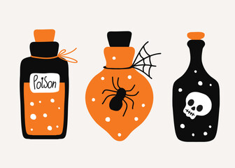 Halloween poison bottle cute illustration. Holiday design element. Editable colors.