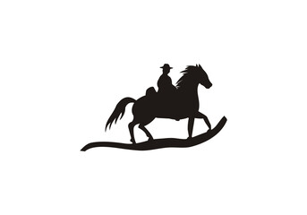rider riding wild west ranger black and white vector silhouette design