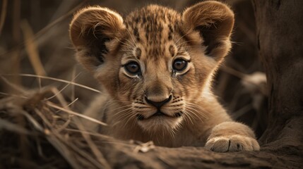 Obraz premium Cute baby lion cub