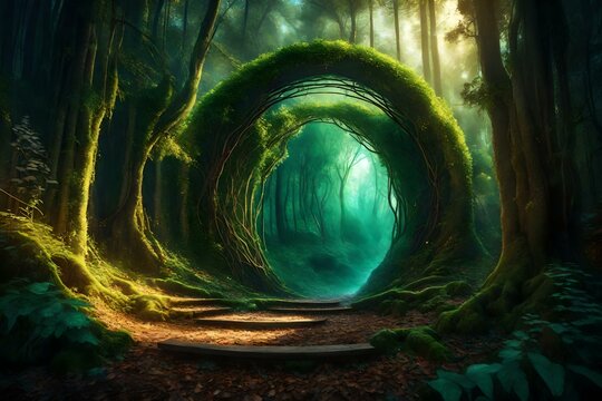 Fototapeta art of a magical portal in the middle of an enchantic spectacula fantastic forest