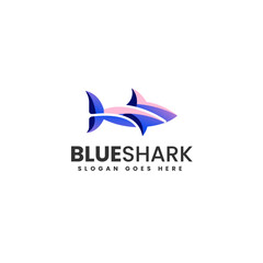 Vector Logo Illustration Blue Shark Gradient Colorful Style