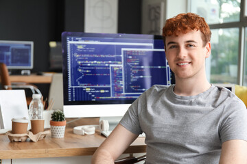Male programmer working at table in office