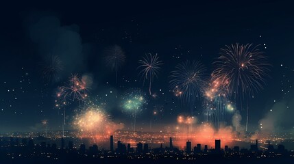 Illustration of fireworks in the night sky