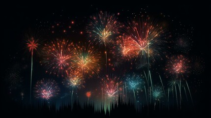 Fototapeta premium Illustration of fireworks in the night sky