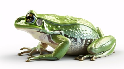 Obraz premium Realistic illustration of green frog on a white background