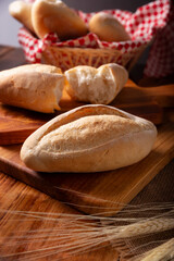 Bread Roll called Bolillo. Traditional mexican bakery. White bread commonly used to accompany food and to prepare Mexican sandwiches called Tortas.