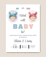 Gender reveal invitation card watercolor template background