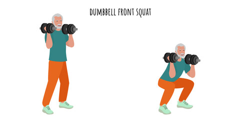 Senior man doing dumbbell front squat exercise