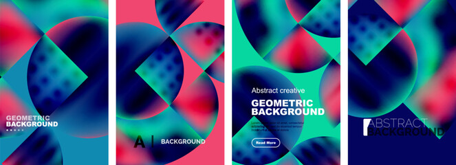 Vector set of abstract geometric posters designs. Collection of backgrounds, covers, templates, flyers, placards, brochures, banners