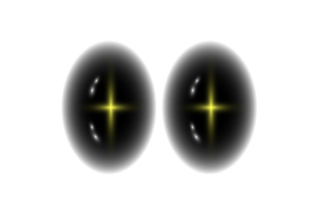 Anime eyes. Star on transparent background. Realistic glare effect. Black buttons with glare on transparent backgrond