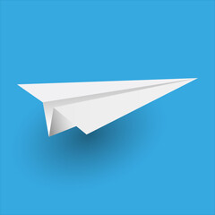 Paper plane 3d icon illustration, white paper folded into shape on blue background isolated with shadow