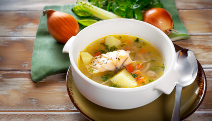 Fish soup with cod and vegetables