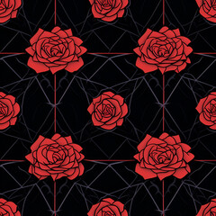 seamless pattern with red roses,Ai generated