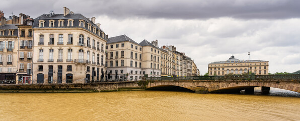 Panoramic view of the ancient city of Bayonne with the river Adur passing through the city, France.