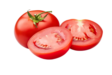 Tomatoes with cut in half isolated on white background PNG