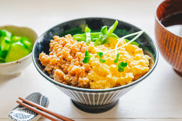 彩り綺麗な鶏そぼろ丼